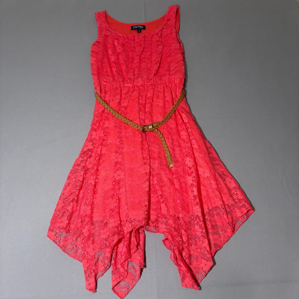 Love Reign Lace Handkerchief Hem Dress Womens Size S Coral Pink Sleeveless